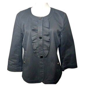 Talbots Womens Black Ruffle Front Blazer Jacket Size 8